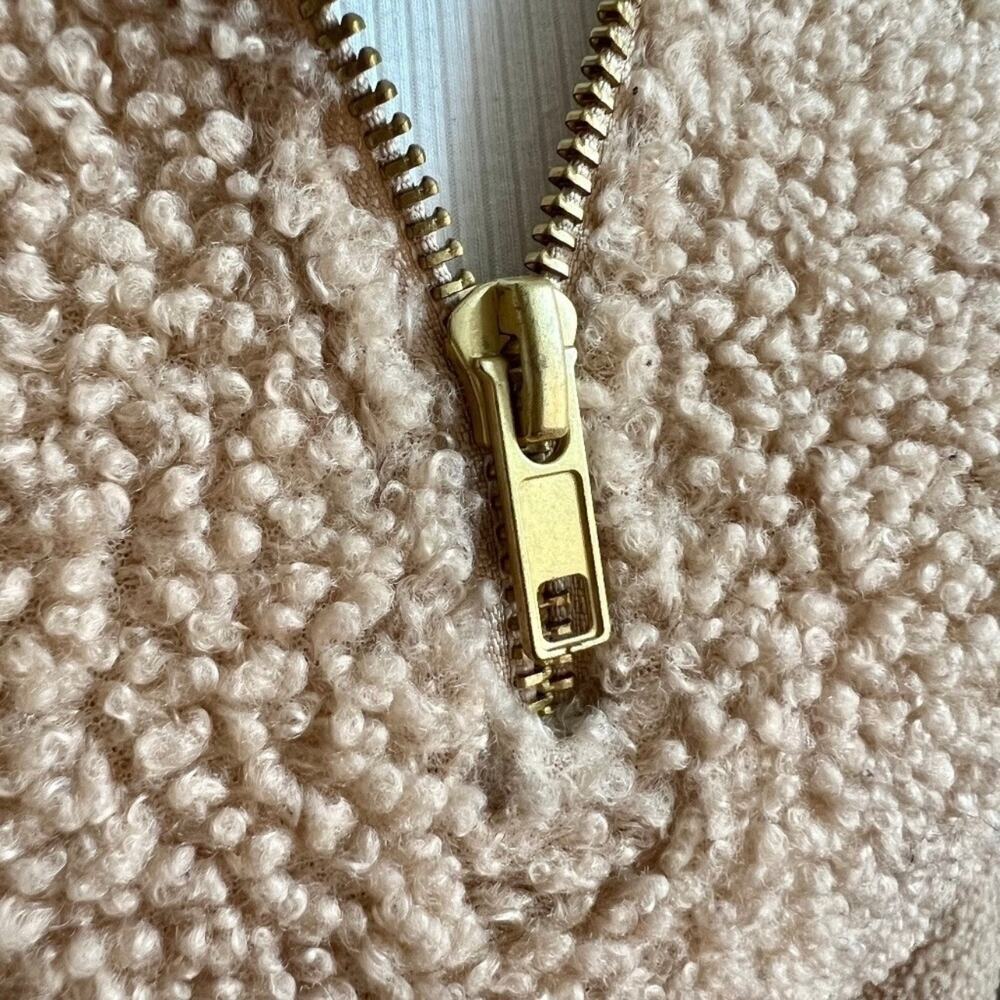 LOFT Sherpa Teddy Neutral Tan Cozy Fleece Hoodie Sweater Womens Medium - Picture 4 of 9